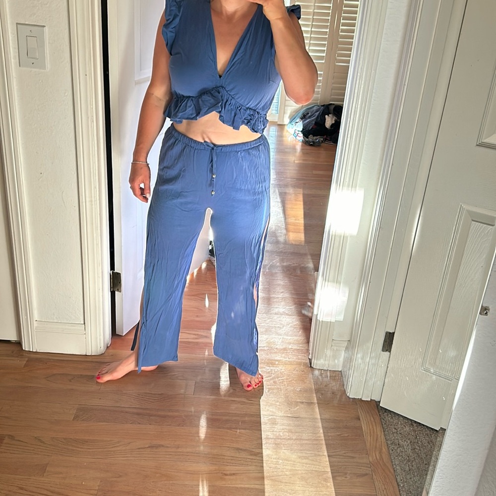 Two piece summer outfit matching set in sky blue